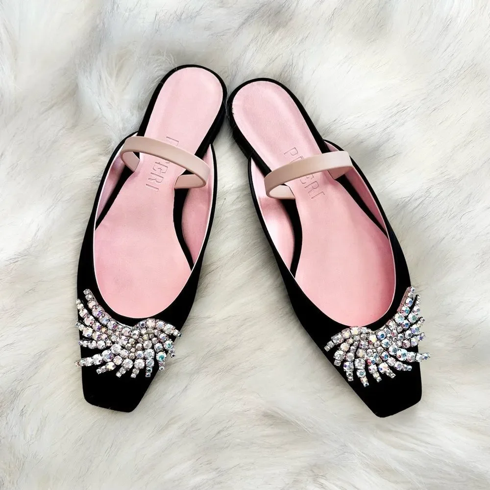 NWOB Piferi Drizella Crystal Embellished Slingback Flat in Black Size 36 6